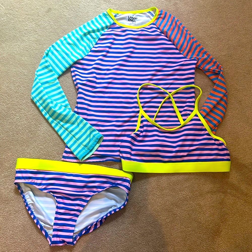Land’s End swim size 10 rash guard bikini bottom bikini bra top, swimsuit set
